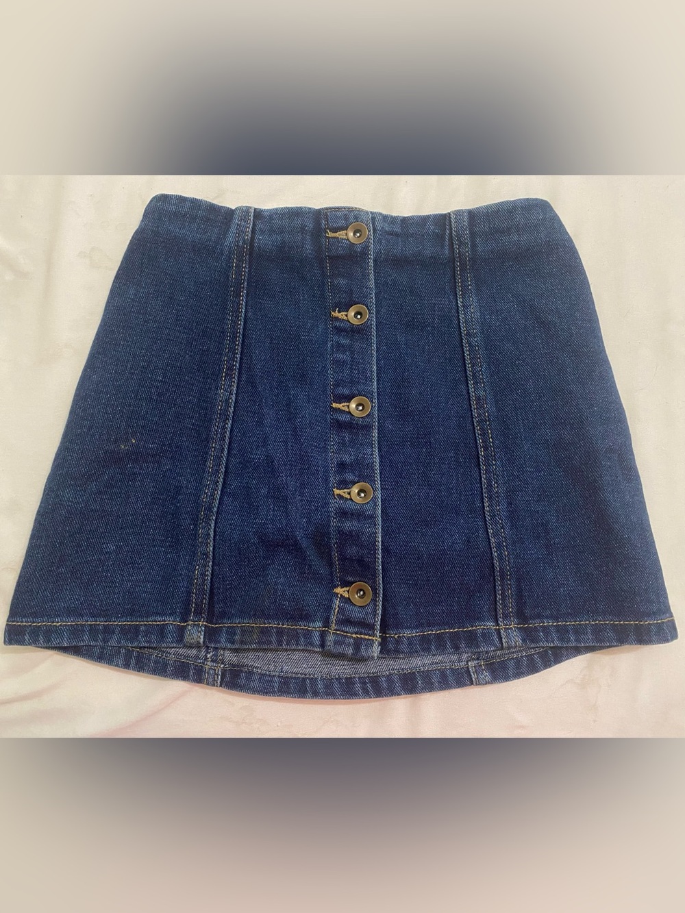 Forever 21 Dark Blue Denim Button-Front A-Line Girls Skirt